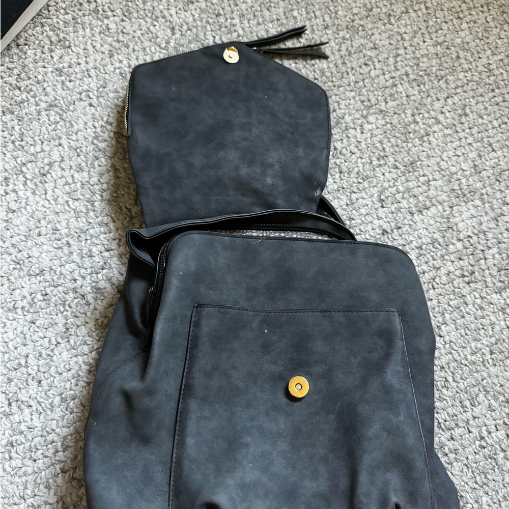Leather dark gray backpack
